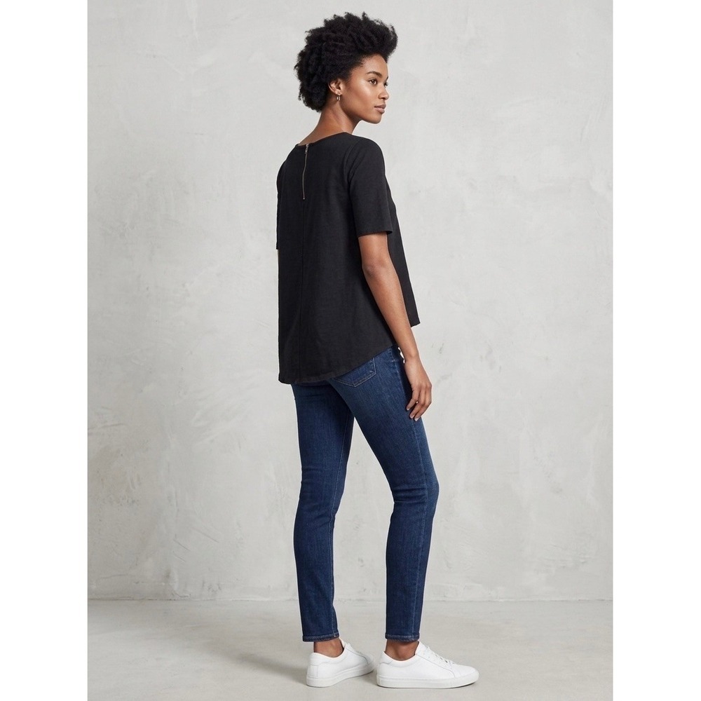 Madewell Black Cotton High-Low Back Zip Short Sleeve Top E4430 XS